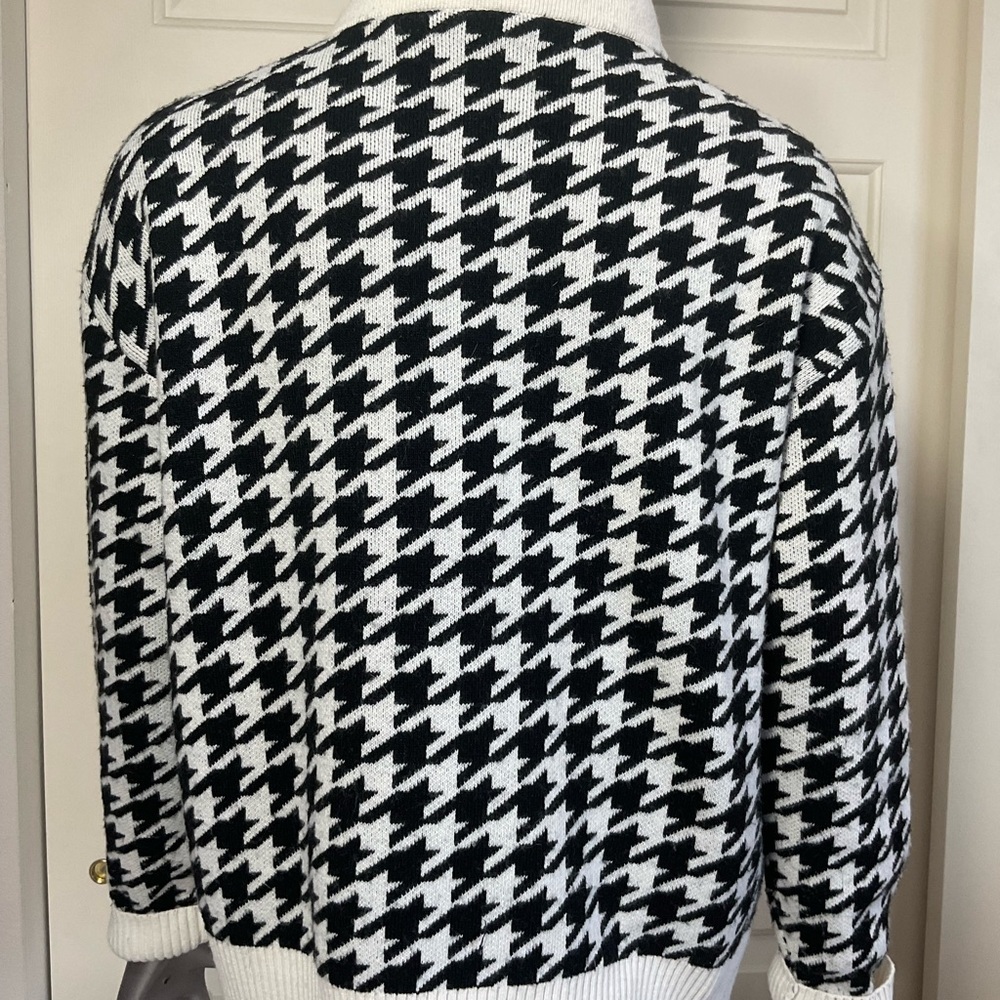 Talbots Women's size Medium Black White Houndstooth Quarter Zip Sweater - Picture 5 of 12